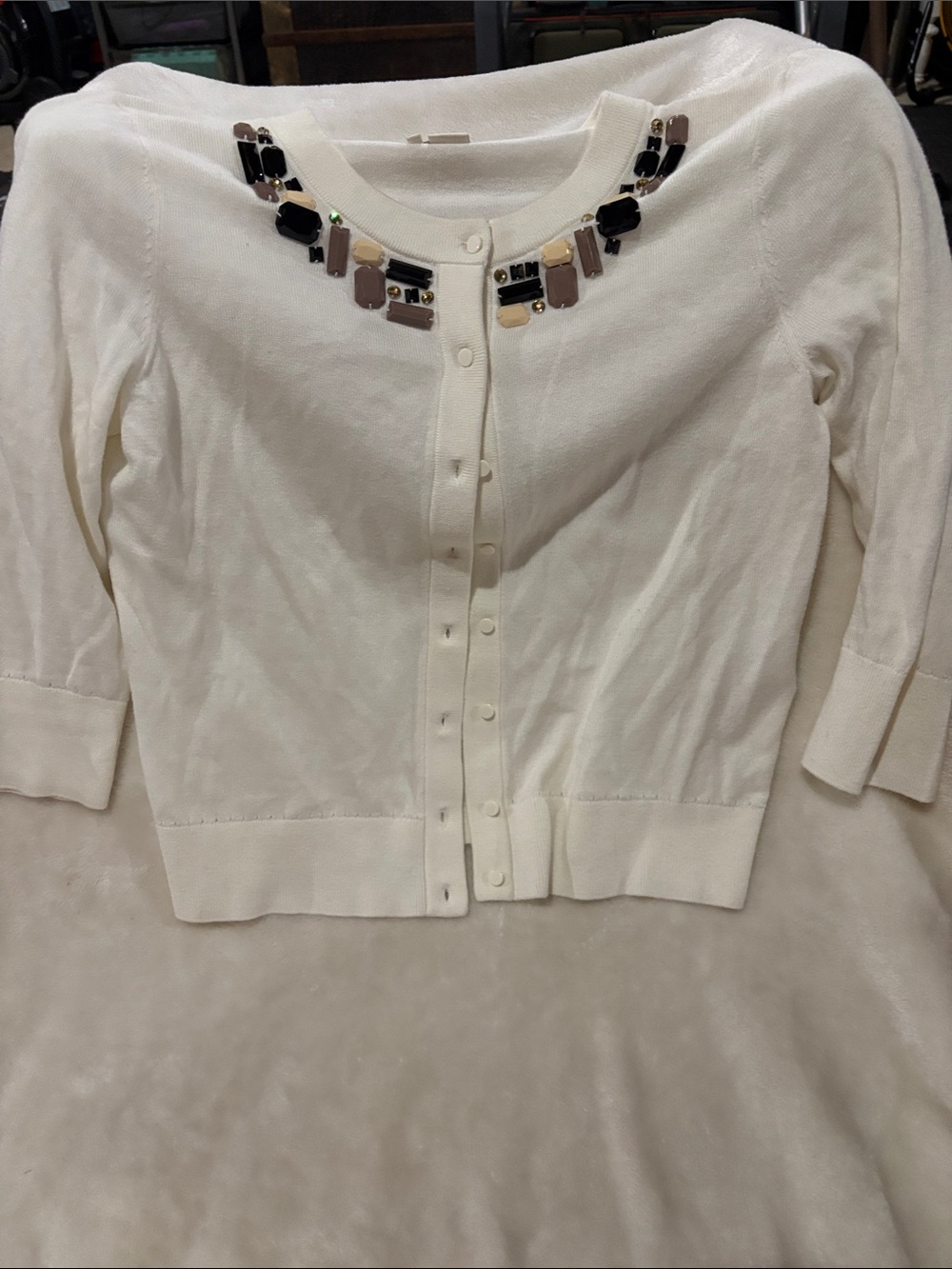 kate spade Ivory Embellished Jewel-Neck Cardigan
